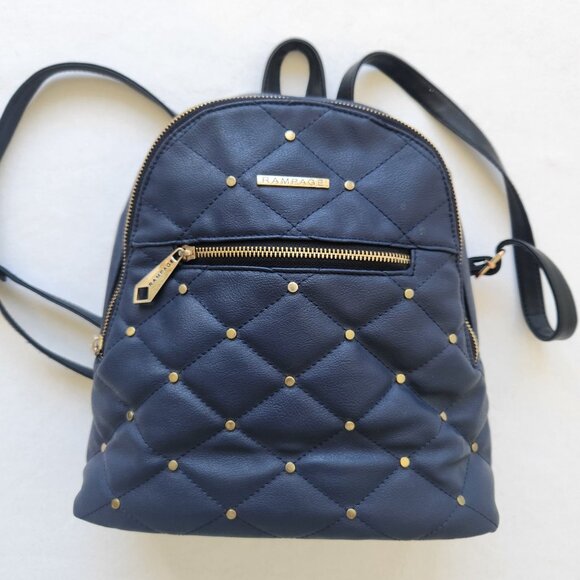 Rampage Navy Quilted Studded Faux Leather Mini Backpack Y2K Retro Cute Glam - Picture 3 of 9